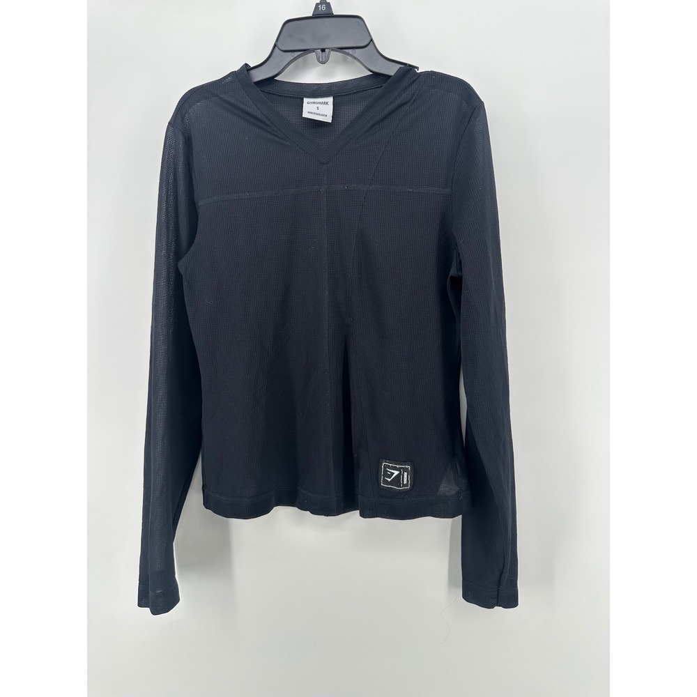 Gymshark Womens Black Long Sleeve V-Neck Mesh Grid Training Top GLLT5350 Small